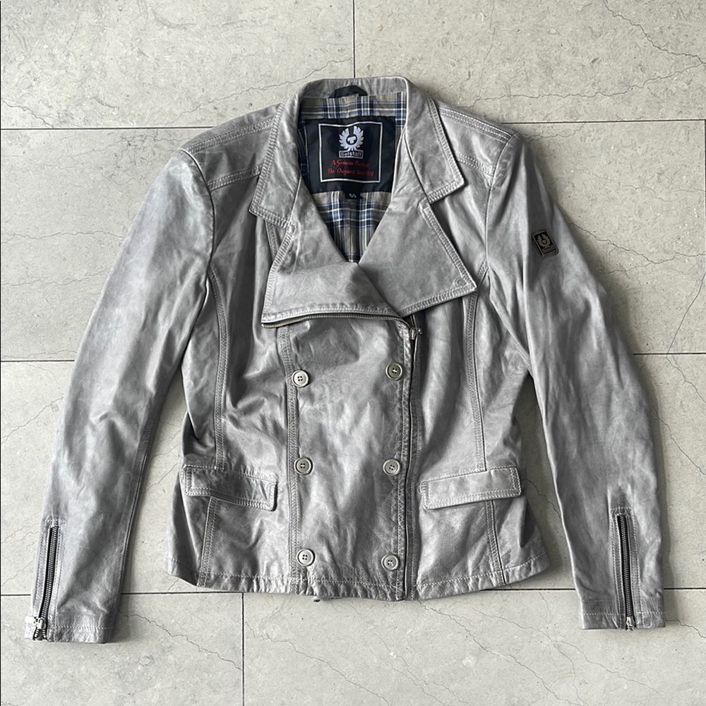 Belstaff Women's Light Grey Double-Breasted Leather Jacket